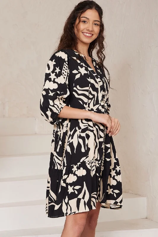 Latini Mini Dress - Black/Cream Classic White Mini Dress