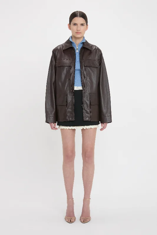Soft Leather Chore Jacket In Ebony Anorak Shell Jacket Lightweight Jacket