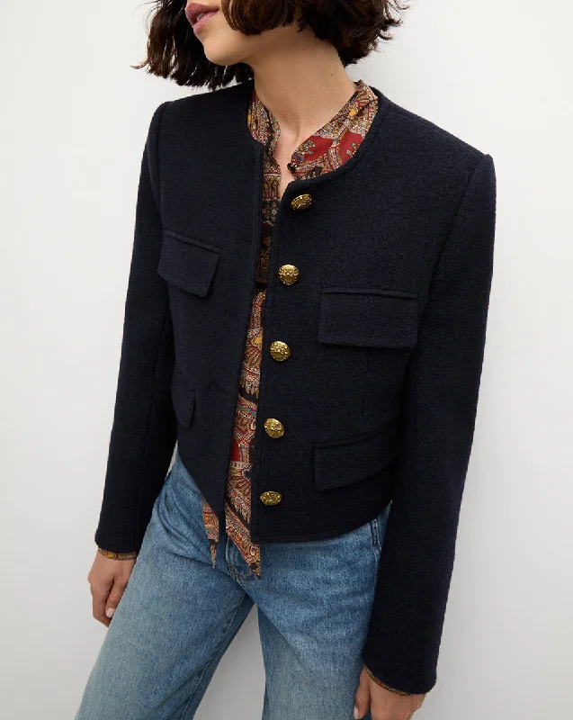 Leslie Wool Jacket Denim Fabric Leather Fabric Suede Fabric