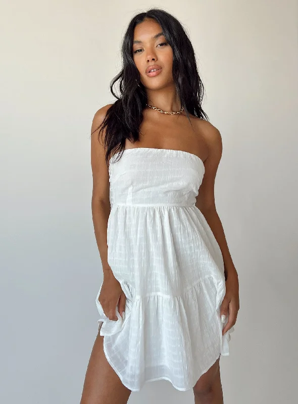 Love Affair Mini Dress White Casual V-Neck Mini Dress