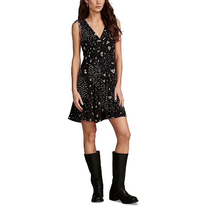 Lucky Brand Womens Floral Print Short Mini Dress Cozy Cowl Neck Mini Dress