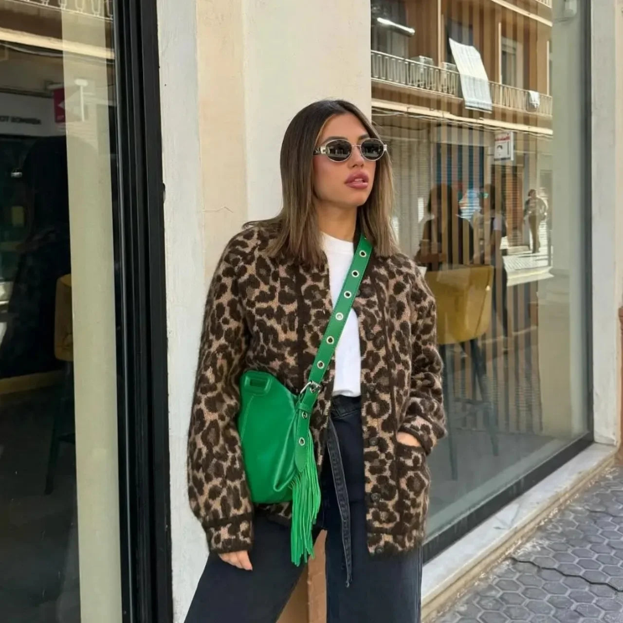 Lunivop Autumn Leopard Jacket Coat Women 2024 New Arrivals O Neck Single Breasted Jacket Casual Female Coat Ribbed Jacket Pleated Jacket Ruffled Jacket