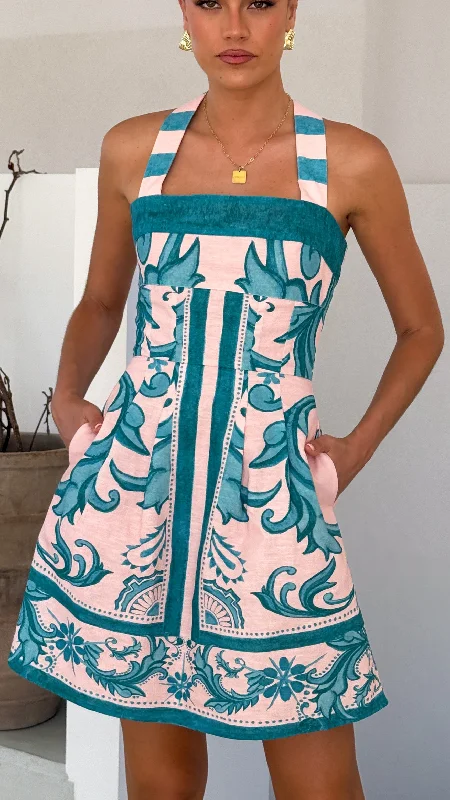 Maegan Mini Dress - Aqua / Pink Zayna Cozy Wraparound Mini Dress