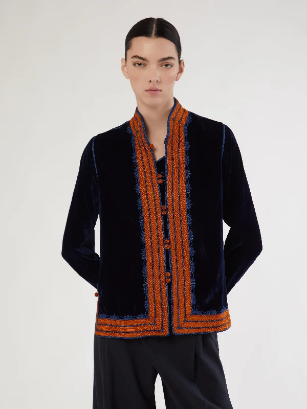 Moroccan velvet jacket Welt Pockets Slit Pockets Flap Pockets