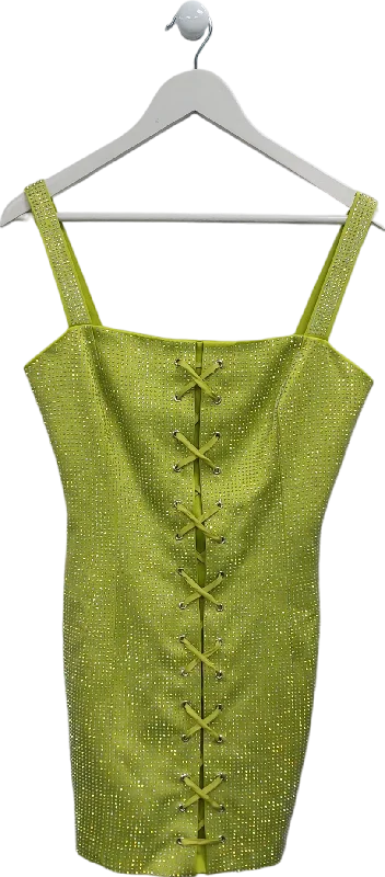 Nasty Gal Green Dimante Lace Up Mini Dress UK S Stylish Puff Sleeve Mini Dress