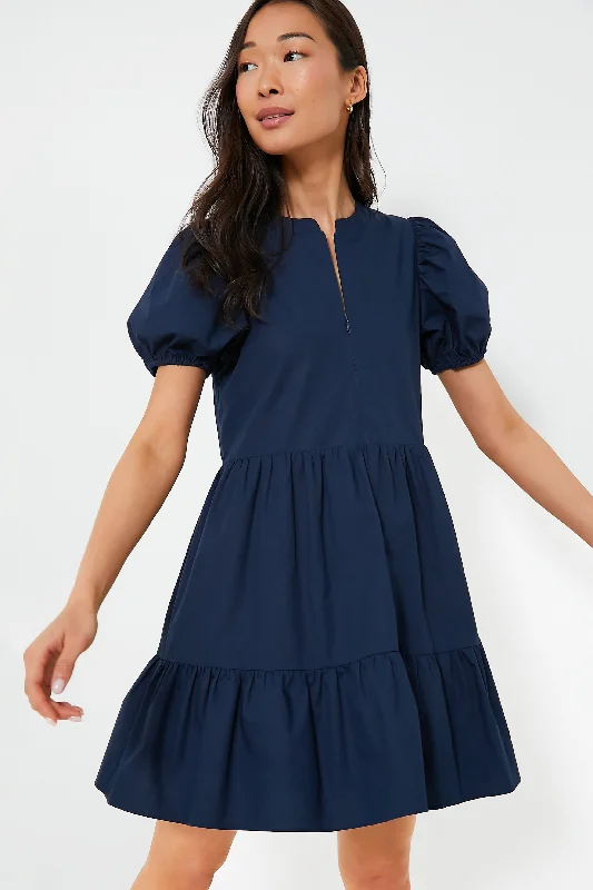 Navy Zip Front Ellie Mini Dress Elegant Satin Mini Dress