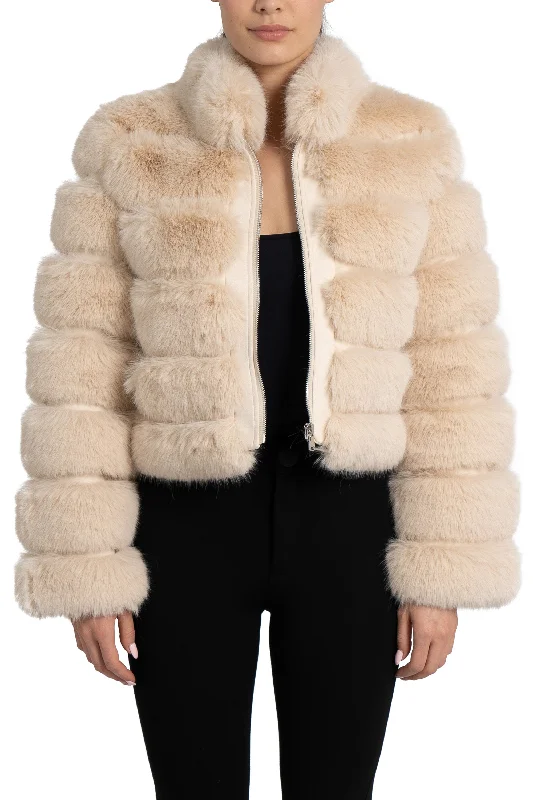 Rosalie Faux Fur Jacket Satin Jacket Silk Jacket Chiffon Jacket