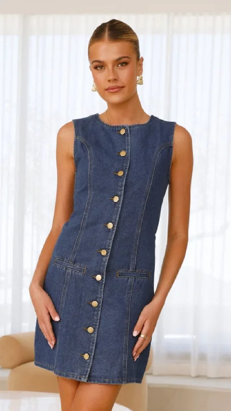 Nicoletta Mini Dress - Denim Trendy Bodycon Mini Dress