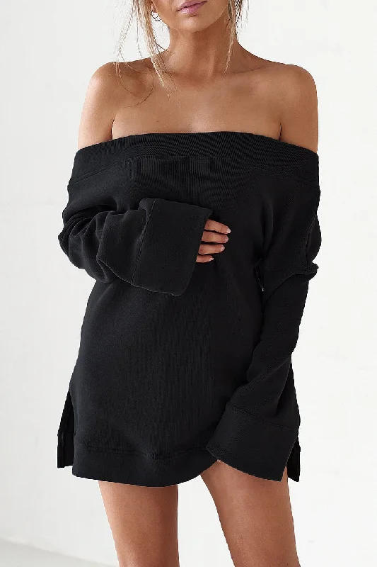 Off The Shoulder Mini Dress - Black Classic Shift Mini Dress