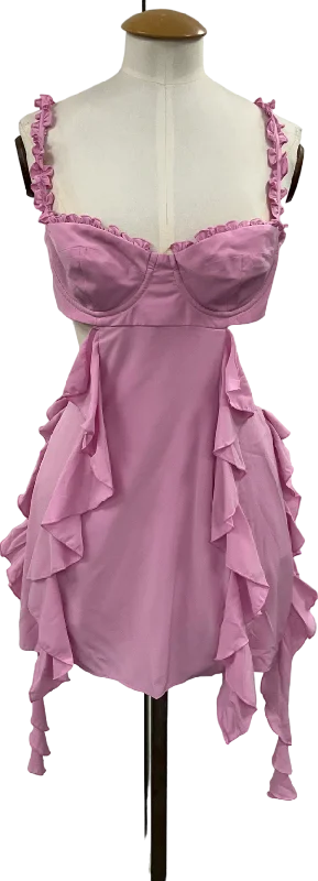 Oh Polly Evalia Panelled Ruffle Mini Dress In Baby Pink UK 8 Classic Solid Mini Dress
