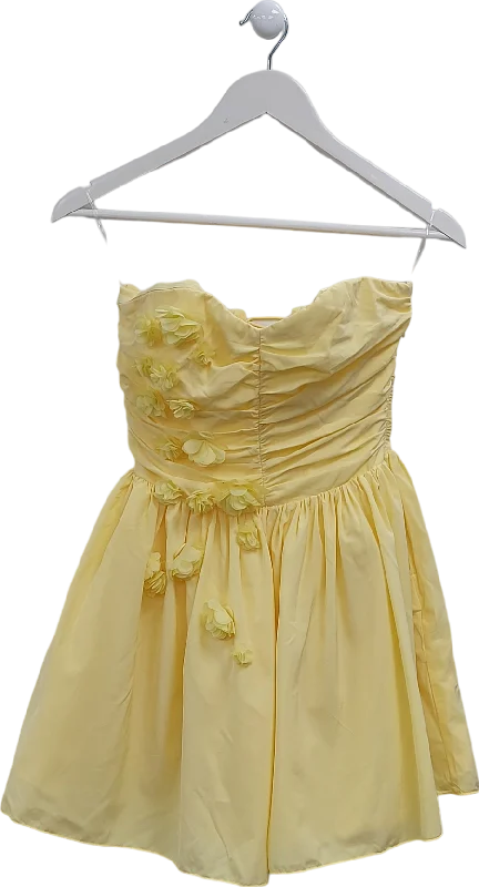 Oh Polly Yellow Bandeau Floral Applique Corset Mini Dress UK 8 Cozy Knit Mini Dress