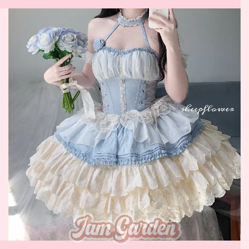 Original ballet style lolita mini dress tube top halter neck Fashionable Mini Dress with Pockets