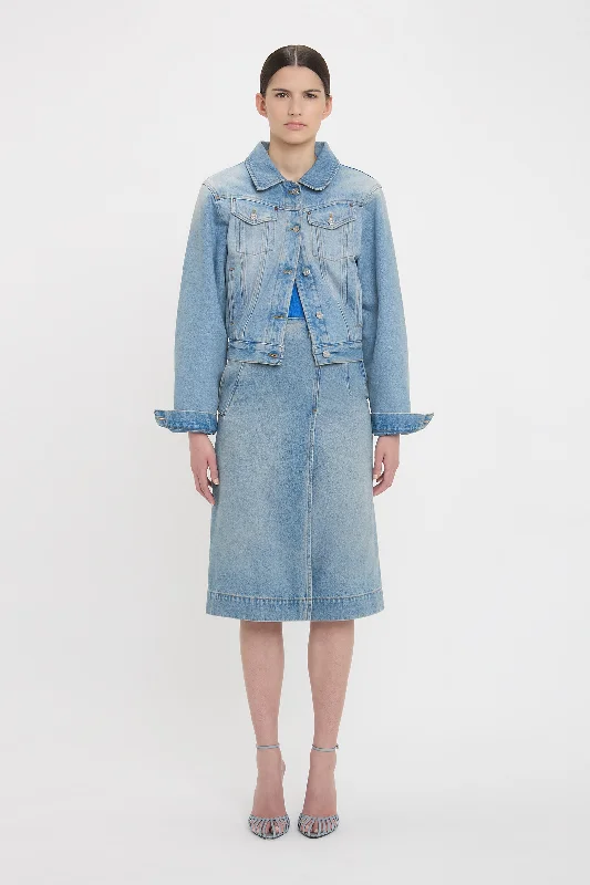 Padded Denim Jacket In Pale Blue Wash Embroidered Jacket Appliqued Jacket Beaded Jacket