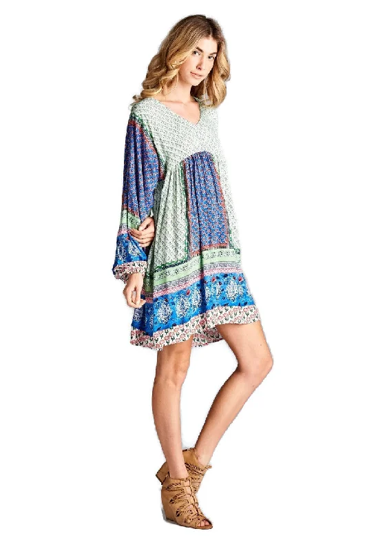 Paisley Color Block Dress, Blue & Green