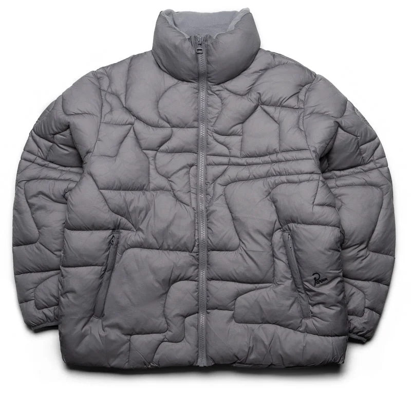 Parra Boring Village Puffer Jacket - Grey One-Shoulder Jacket Off-the-Shoulder Jacket Asymmetrical Jacket