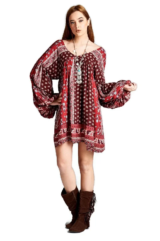 Patch Print Baby Doll Dress, Red
