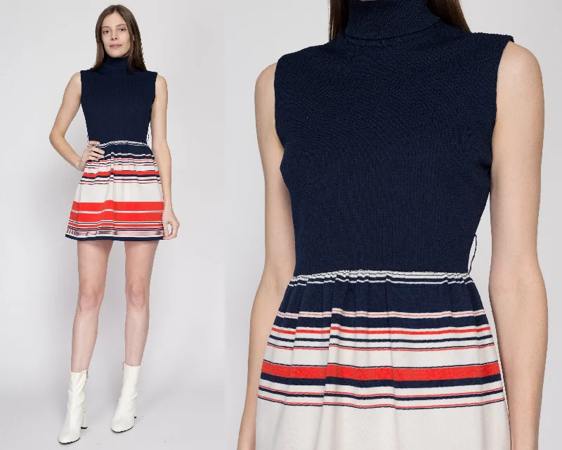Petite Medium 60s Jonathan Logan Striped Mod Mini Dress Cozy A-Line Mini Dress