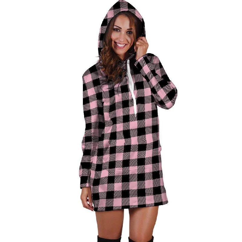 Pink Plaid Hoodie Dress