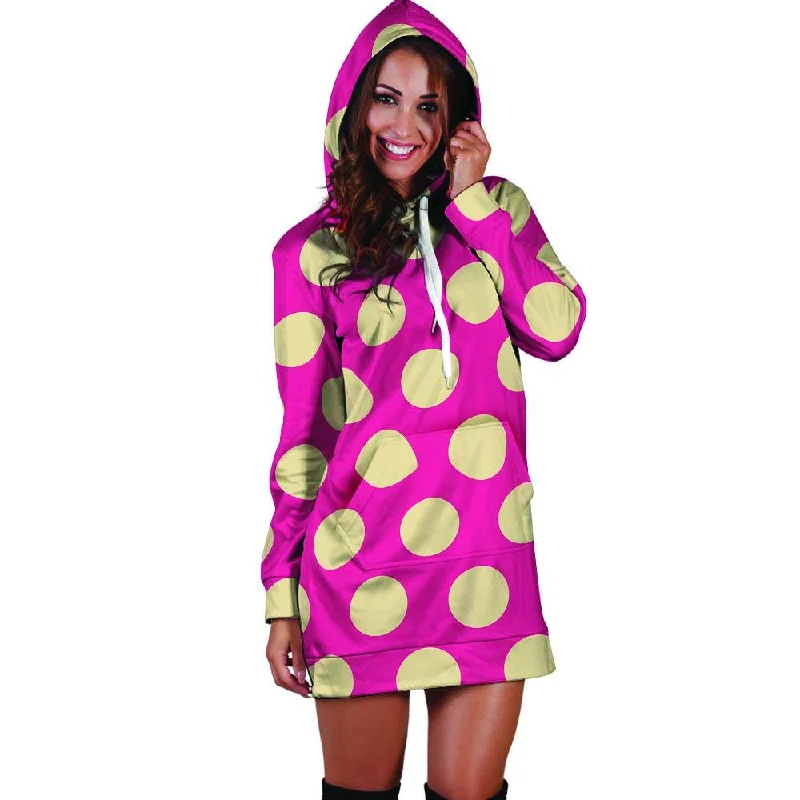 Pink Polka Dot Hoodie Dress