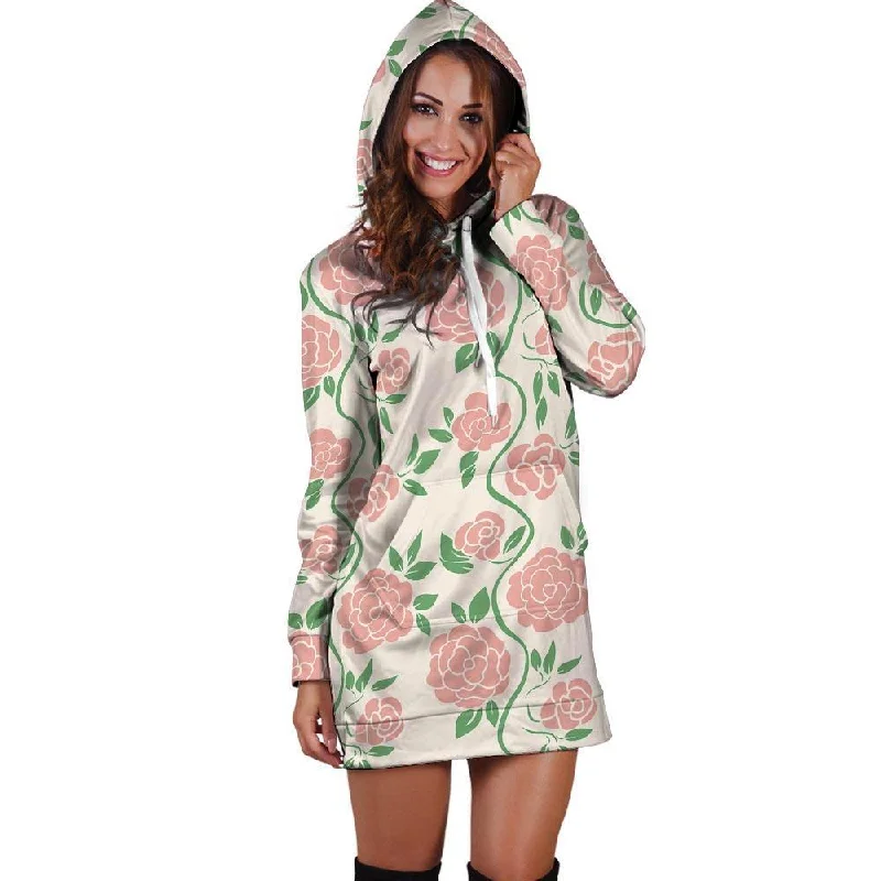 Pink Rose Flower Hoodie Dress