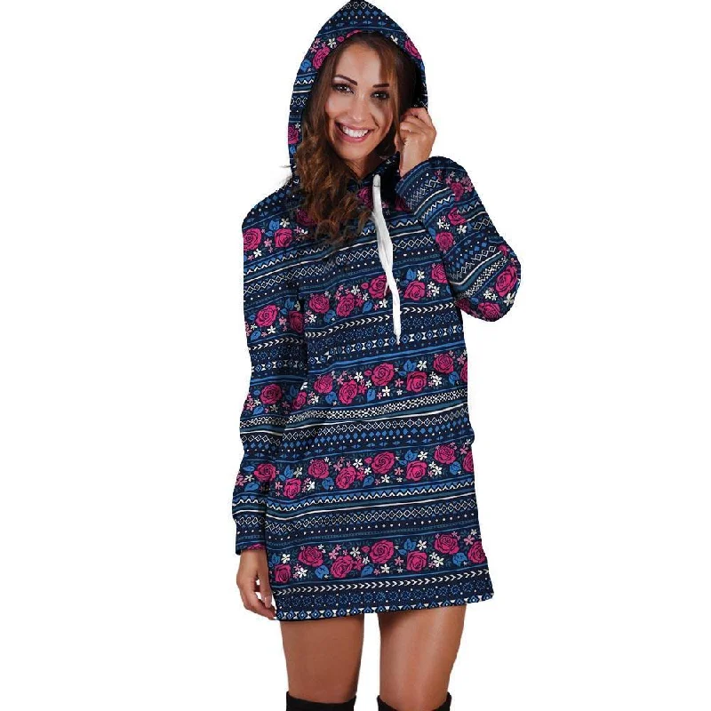 Pink Rose Tribal Aztec Hoodie Dress
