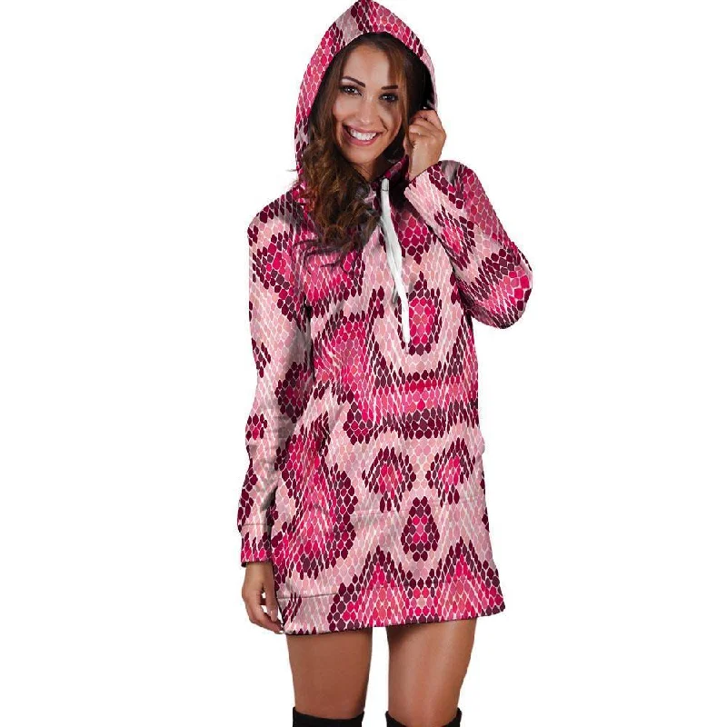 Pink Snakeskin Print Hoodie Dress