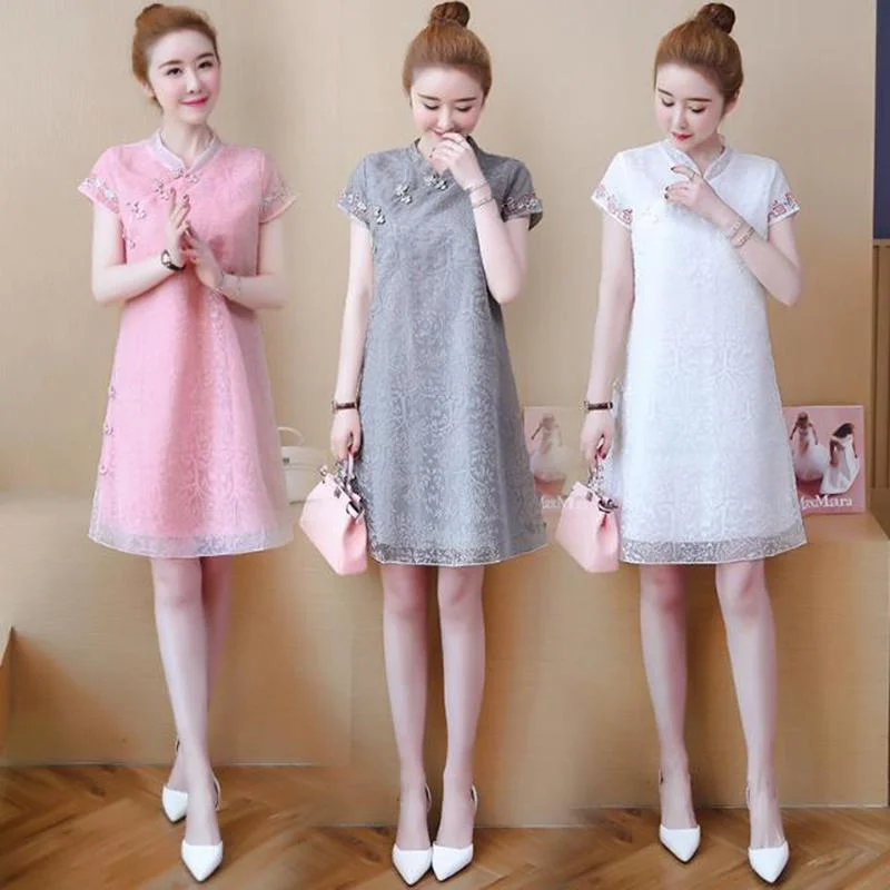 Plus Size Women's Fat Sister Cover Belly Dress Female Summer Loose and Thin Chinese Style Improved Cheongsam Skirt
