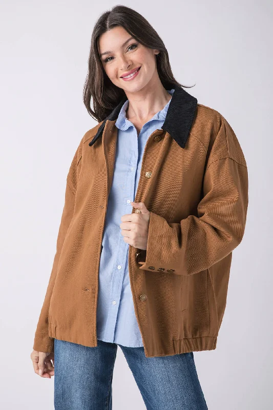 Promesa Corduroy Collar Oversized Twill Utility Jacket Wool Fabric Cashmere Fabric Tweed Fabric