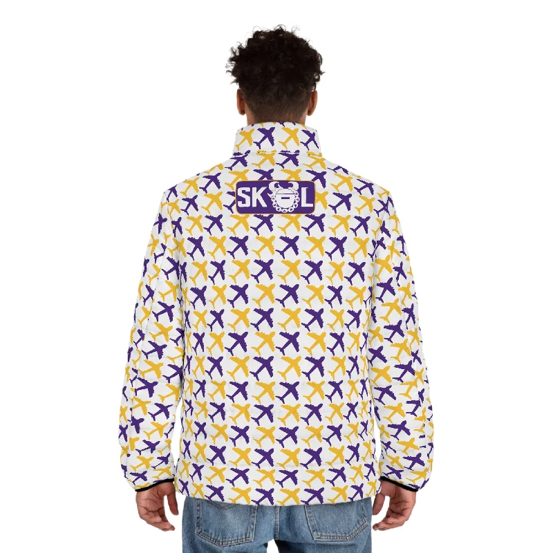 Puffer Jacket - Jet Planes, White Zippered Jacket Buttoned Jacket Snapped Jacket