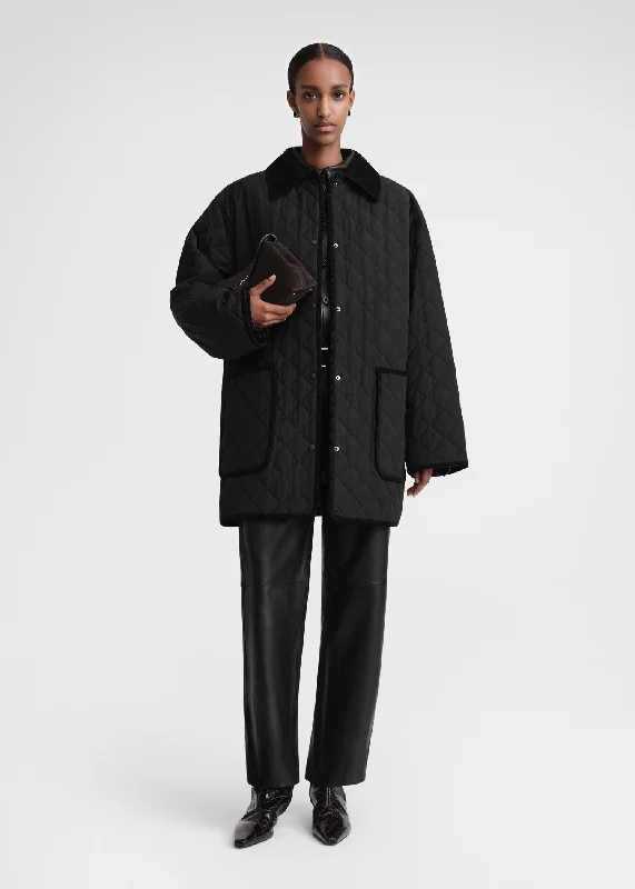 Quilted barn jacket black Trench Coat Raincoat Waterproof Jacket