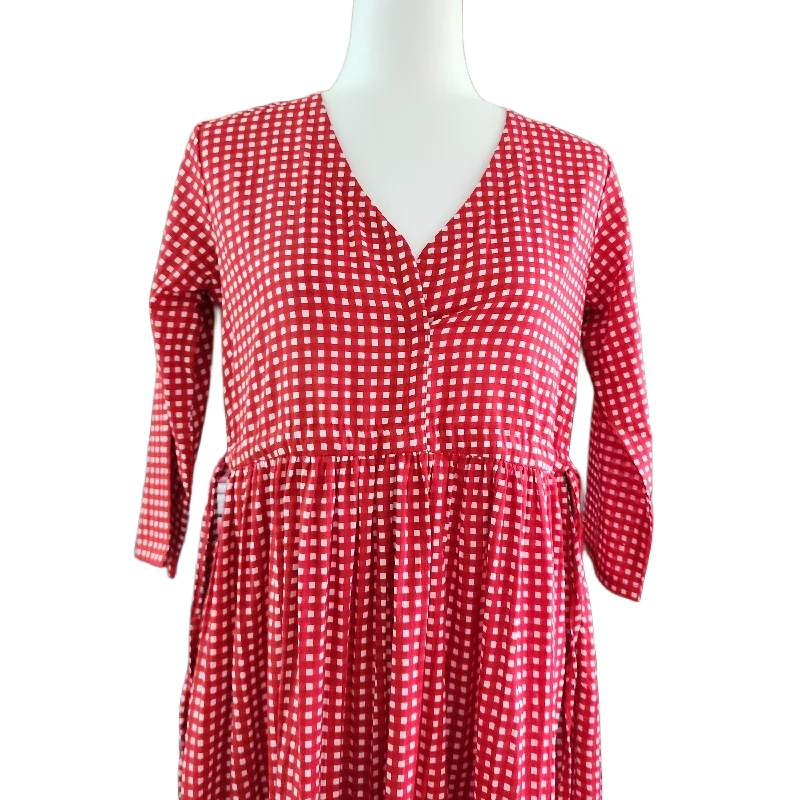 Poppy Red Geometric Block Print Dress
