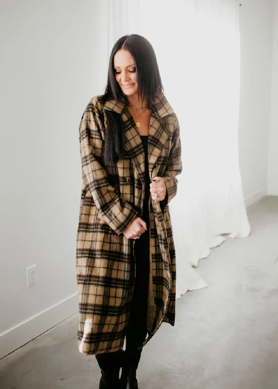 Ronny Plaid Longline Jacket Hoodie Zip-Up Jacket Button-Up Jacket