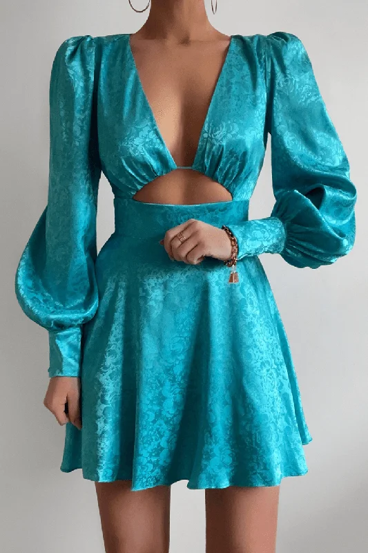 Rosalie Mini Dress - Aqua Cozy Satin Mini Dress