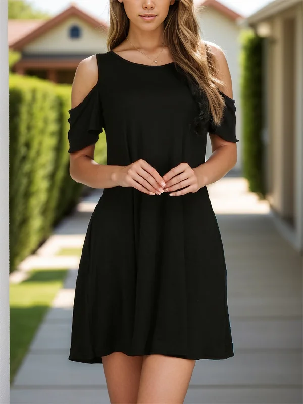 Round Neck Cold Shoulder Mini Dress Trendy Camisole Mini Dress