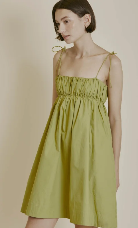 Shirred Poplin Mini Dress Lime Fashionable Off-Shoulder Mini Dress
