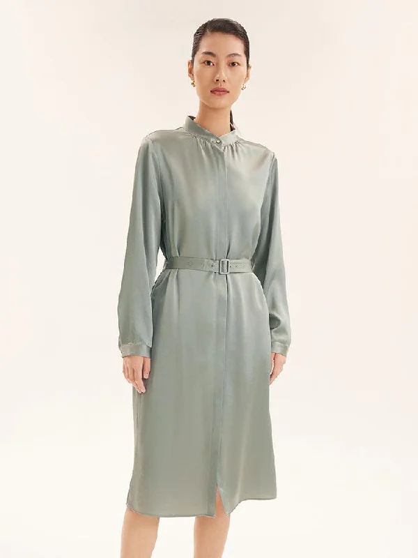 Triacetate Long-Sleeve Slim Dress