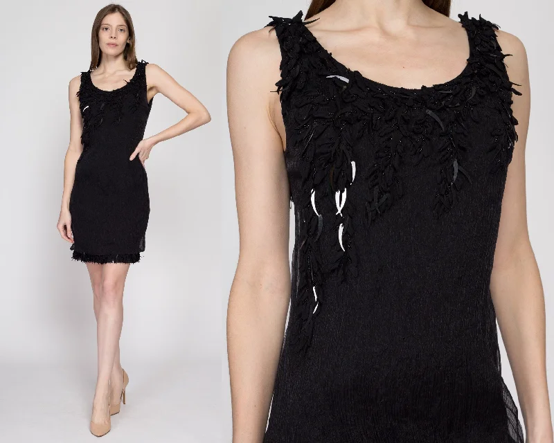 Small Y2K Yoana Baraschi Black Sequin Flapper Mini Dress Fashionable Off-Shoulder Mini Dress