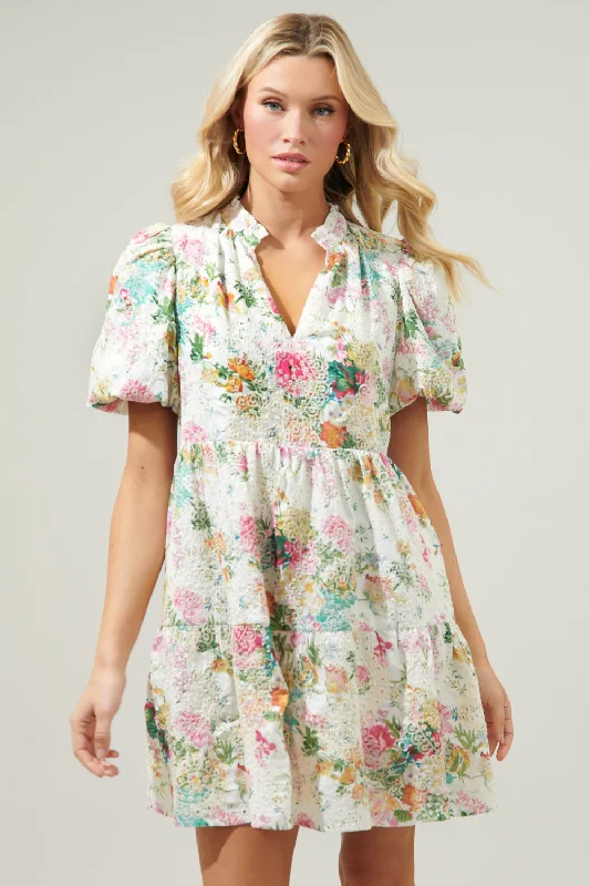 Sommerset Floral Jacey Babydoll Eyelet Mini Dress Cozy Satin Mini Dress