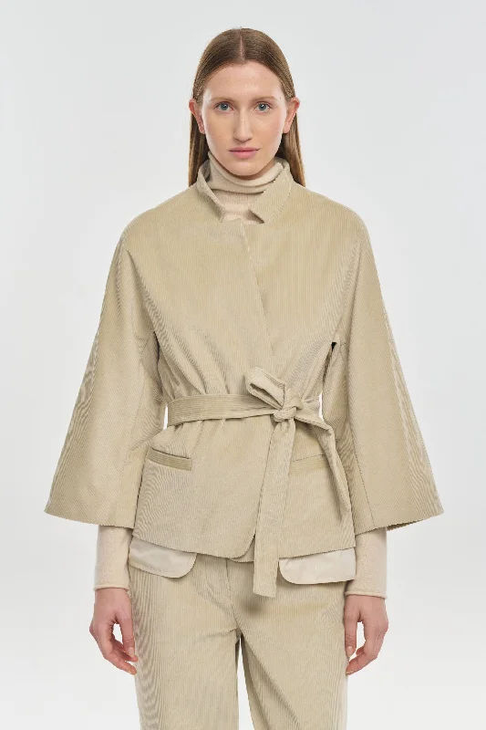 Stone corduroy belted wide sleeve jacket Knit Fabric Woven Fabric Fleece Fabric