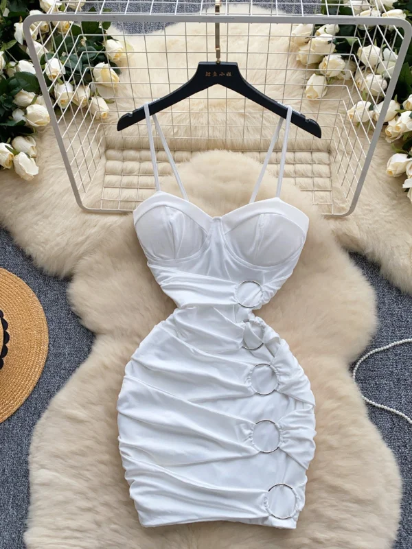 Strappy Ring White Bodycon Mini Dress Elegant Lace-Up Mini Dress