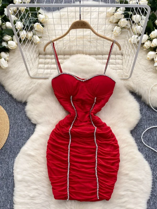Stunning Beading Red Ruched Mini Dress Stylish Ruffle Mini Dress