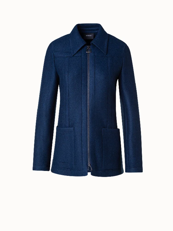 Tailored Jacket in 100% Cashmere with Stand Up Collar Print Jacket Jacquard Jacket Embroidered Jacket
