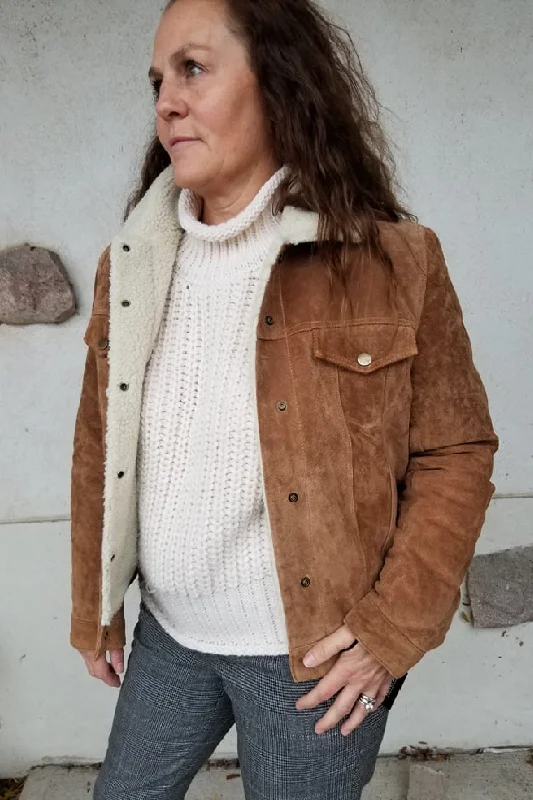 Tan Suede Sherpa Jacket Fleece Jacket Down Jacket Feather Jacket