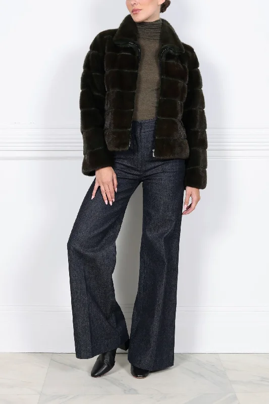 The Danielle Horizontal Mink Jacket in Loden Jersey Jacket Tulle Jacket Batik Jacket