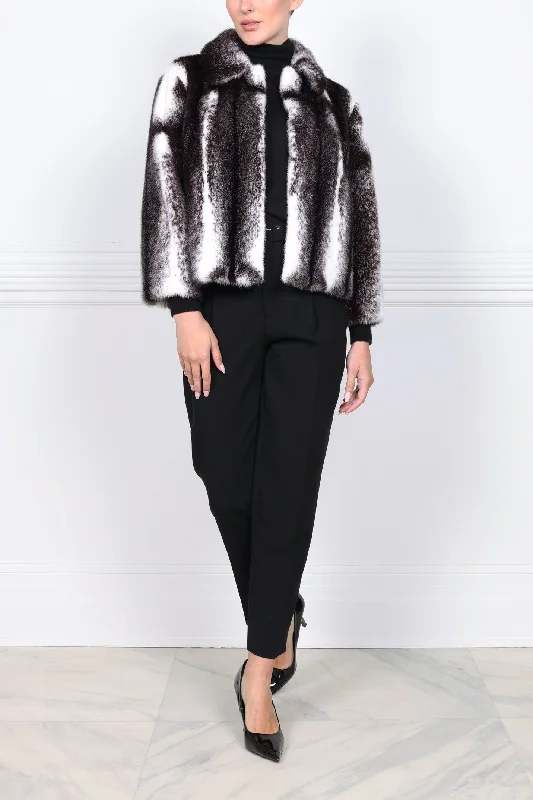 The James Black Cross Mink Crop Sleeve Jacket Front Pockets Side Pockets Patch Pockets