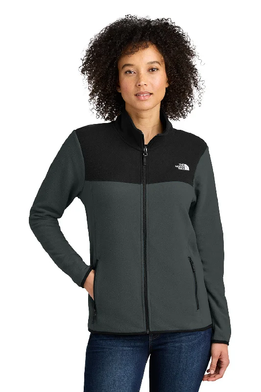 The North Face Womens Glacier Fleece Full Zip Jacket - Asphalt Grey/Black - New Stand-Up Collar Roll-Neck Collar Turtle Neck
