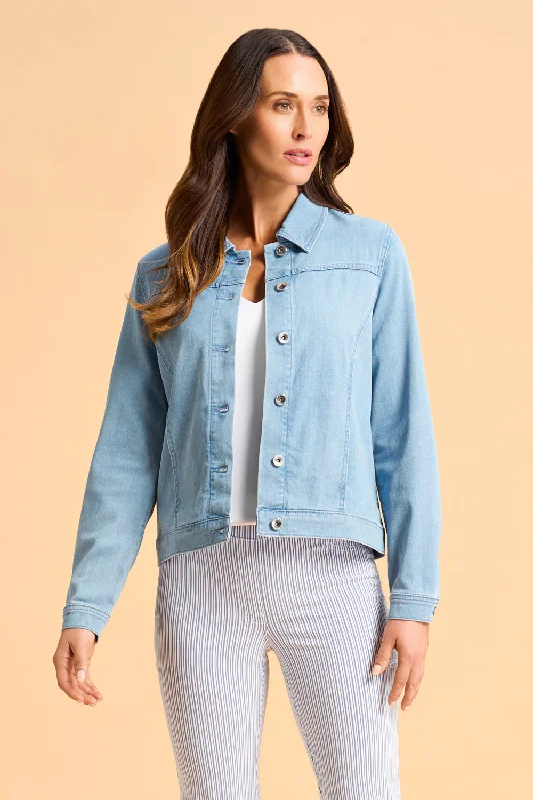 Timeless Denim Jacket - Light Washed Denim Snapped Jacket Toggled Jacket Drawstring Jacket