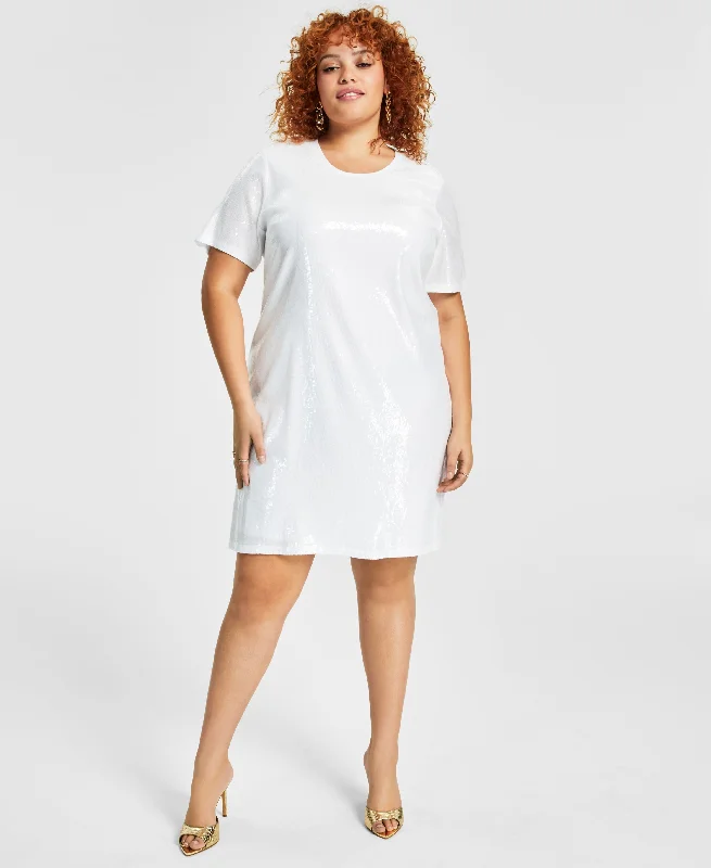 Trendy Plus Size Printed Short-Sleeve Sequin Dress