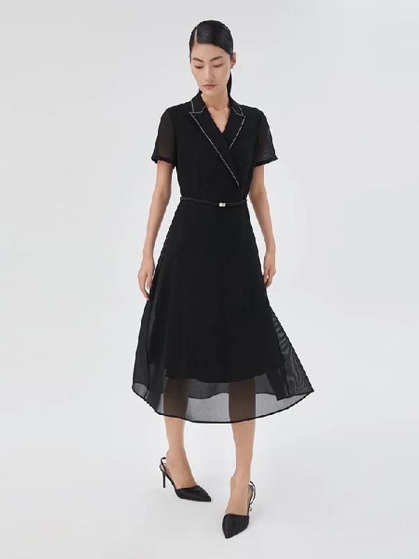 Triacetate Mesh Fitted-Waist Dress
