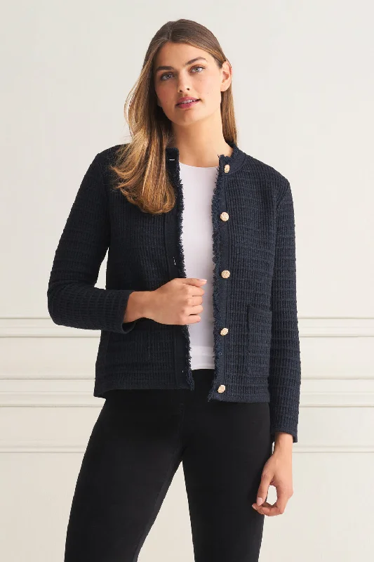 Tweed Knit Jacket Front Pockets Side Pockets Patch Pockets